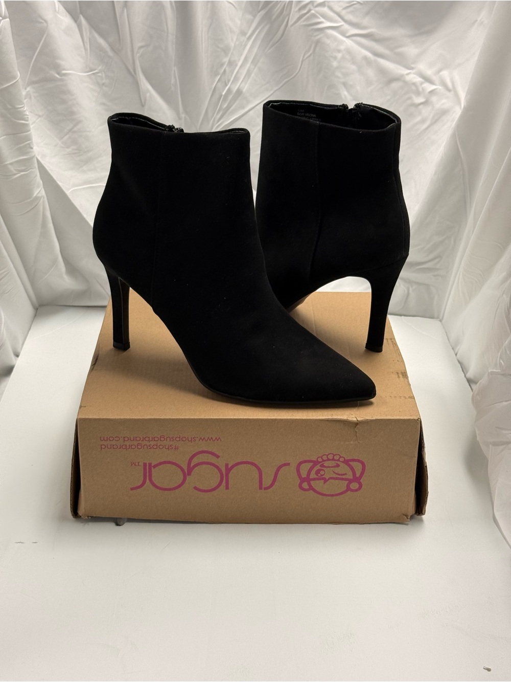 Sugar Black Pointed-Toe Stiletto Ankle Booties